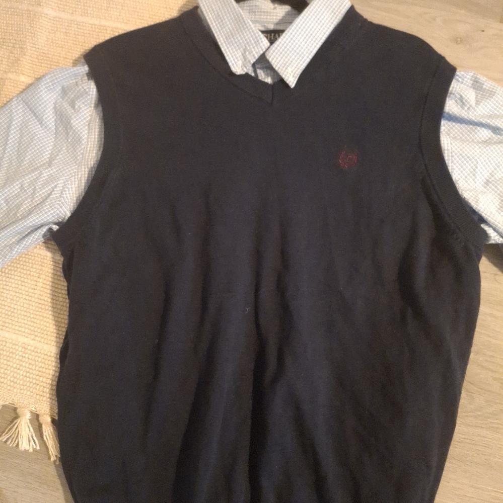 Chaps Men's Navy Blue Sweater Vest Amd Shirt